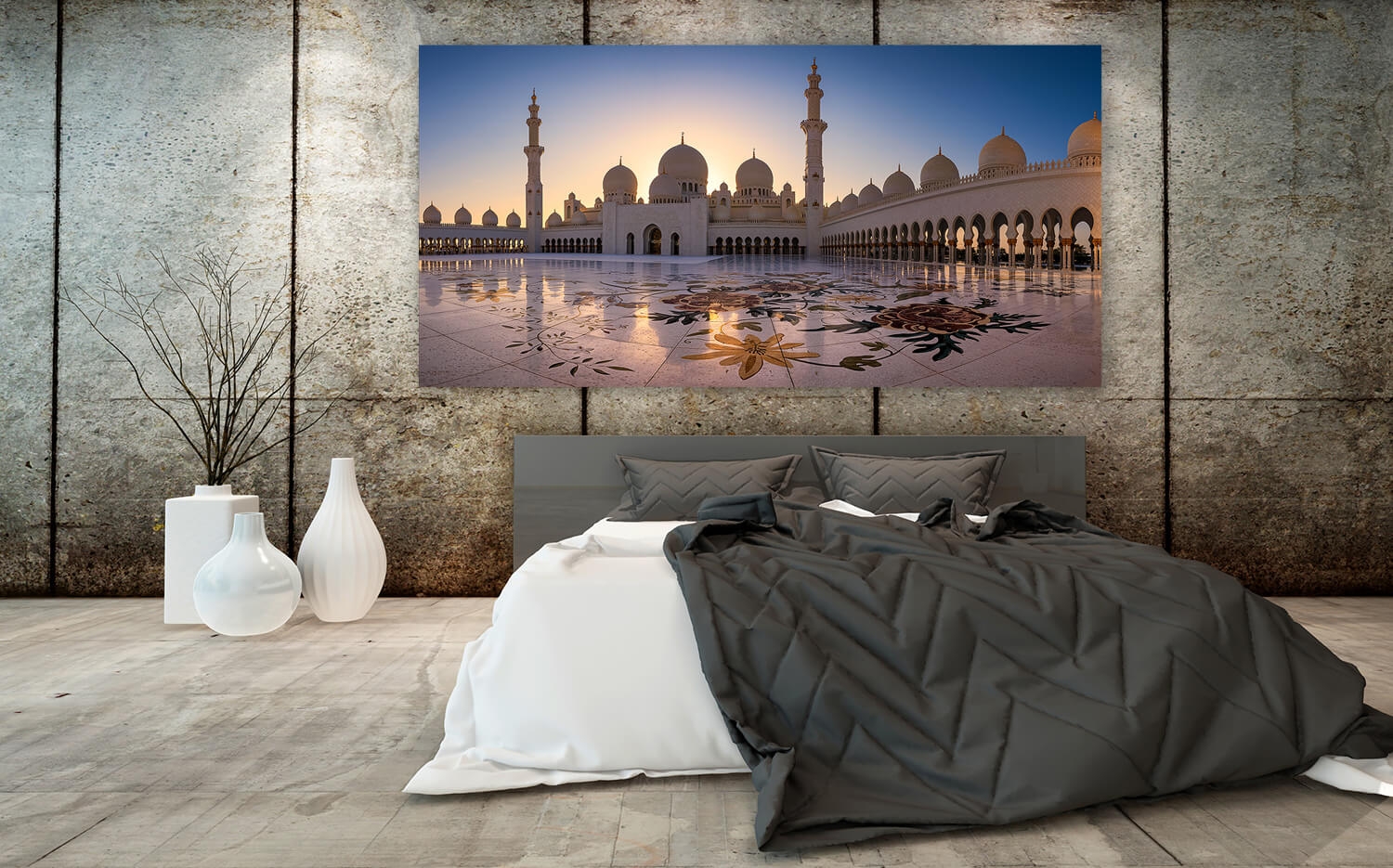 Canvas 60 Moschee Zayid Scheich Grösse x Leinwand (2:1) Wandbild Abu Küchenrückwand o. 30cm Dhabi Ausführung