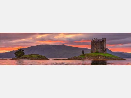 Wanddeko o. Küchenrückwand Castle Stalker Highlands Schottland Grösse (4:1)  120 x 30cm Ausführung Leinwand Canvas