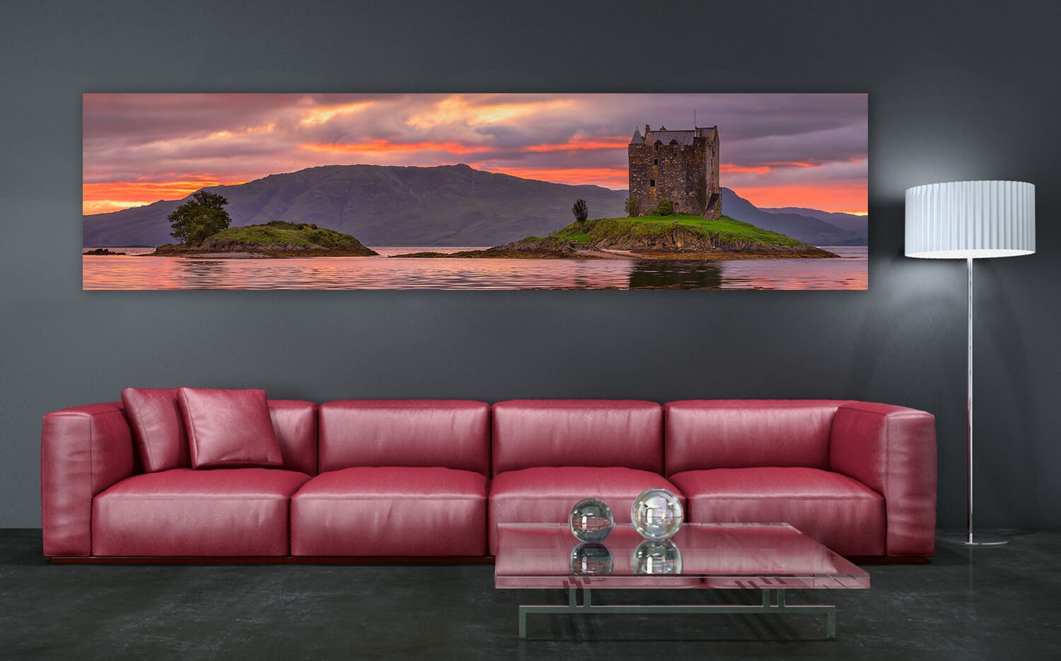 Wanddeko o. Küchenrückwand Castle Stalker Highlands Schottland Grösse (4:1)  120 x 30cm Ausführung Leinwand Canvas