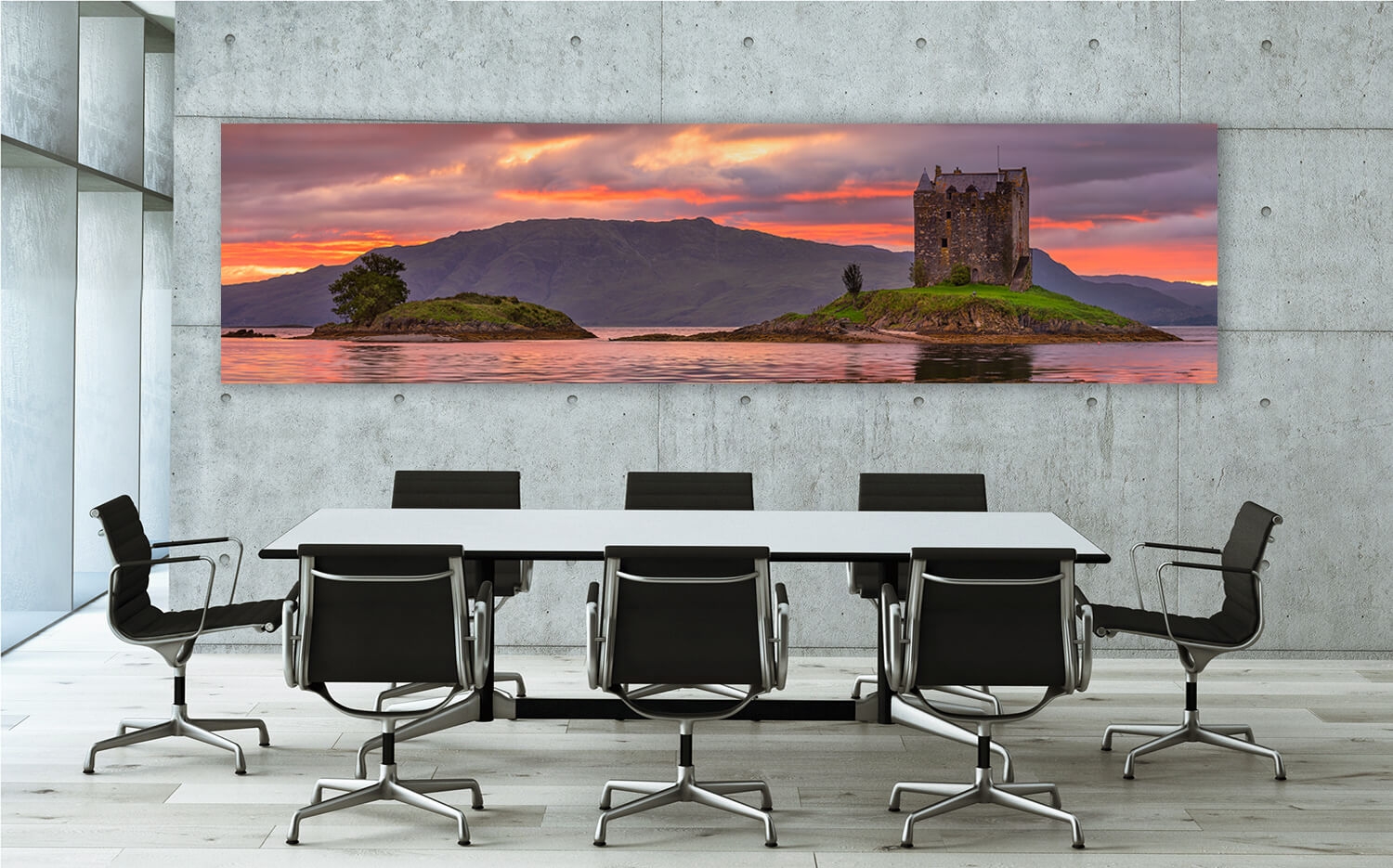 Wanddeko o. Küchenrückwand Castle Stalker Highlands Schottland Grösse (4:1)  120 x 30cm Ausführung Leinwand Canvas | Poster