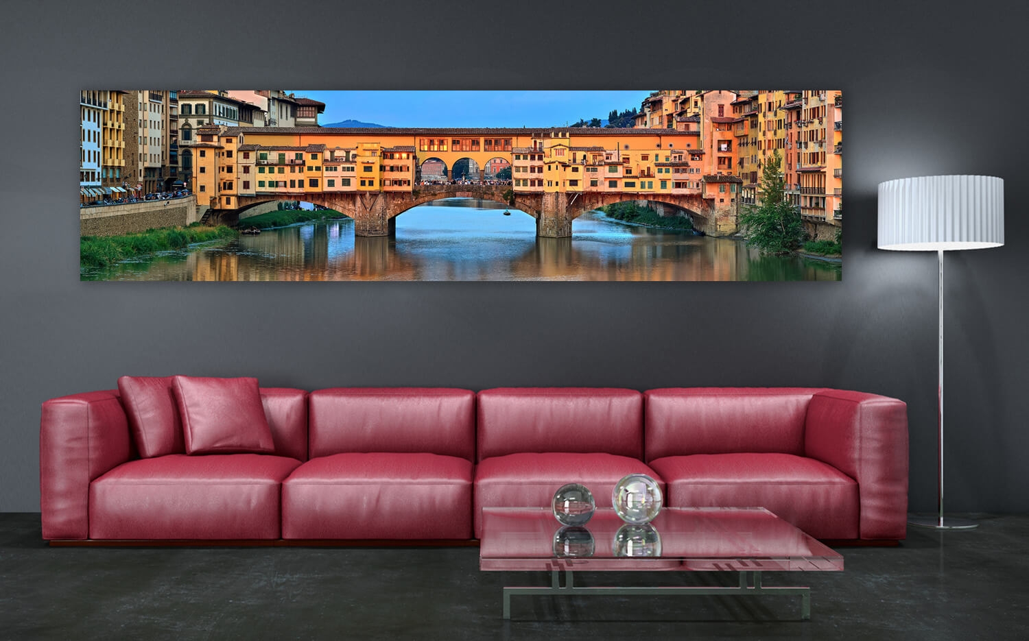 Wandbild o. Küchenrückwand Florenz Ponte Vecchio Brücke Grösse (4:1) 120 x  30cm Ausführung Leinwand Canvas