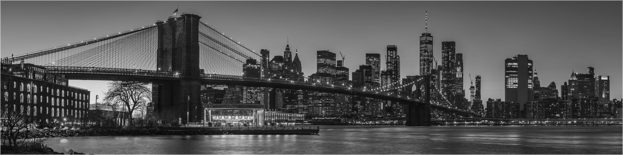 Wanddeko o. Küchenrückwand New York USA Brooklyn Bridge und Skyline Grösse  (4:1) 120 x 30cm Ausführung Leinwand Canvas
