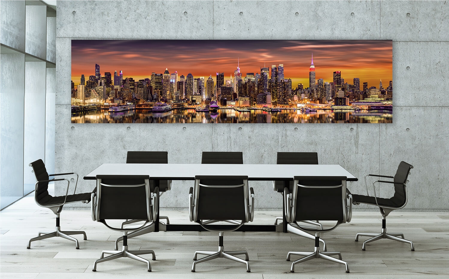Wanddeko o. Küchenspiegel New York USA Skyline im Sonnenlicht Grösse (4:1)  120 x 30cm Ausführung Leinwand Canvas