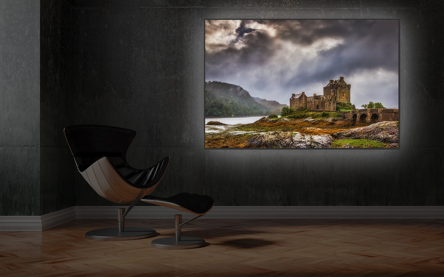 Wandbild o. Küchenspiegel Eilean Donan Castle Schottland Grösse (4:3) 60 x  40cm Ausführung Leinwand Canvas