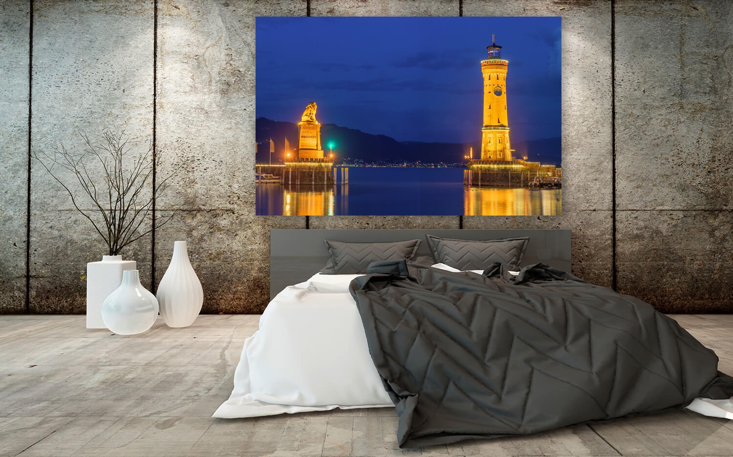 o. 60 Leinwand Lindau 40cm (4:3) Ausführung Canvas Küchenrückwand Wandbild Grösse Hafeneinfahrt x Bodensee
