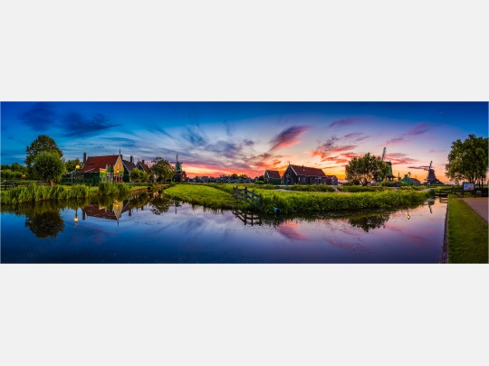 Panoramabild Abendstimmung in Zaanse Schans Holland