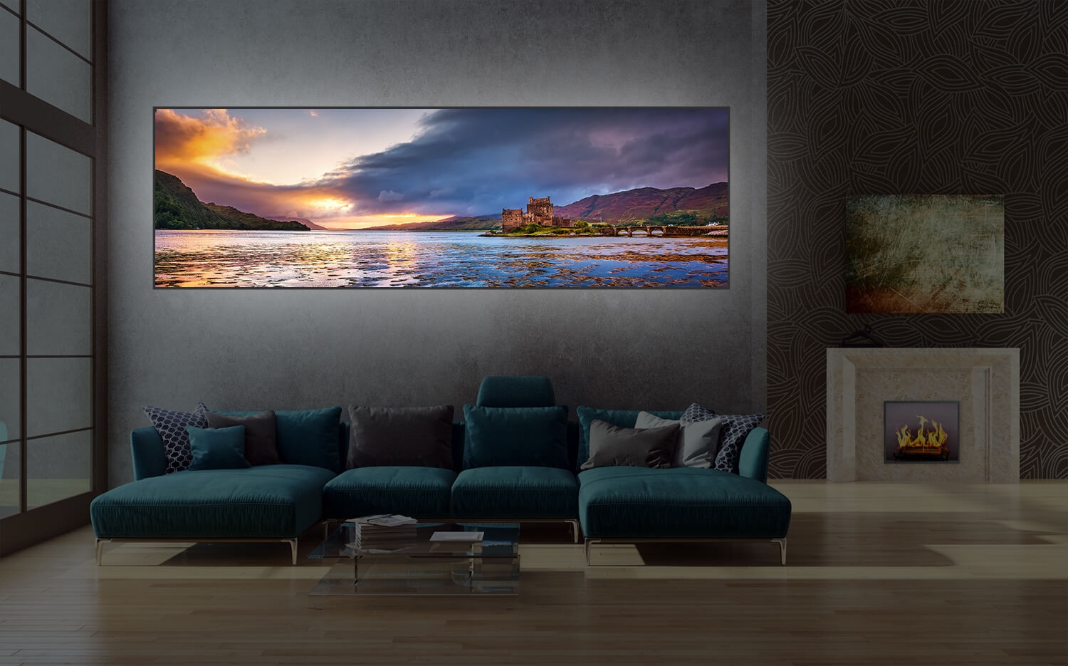 Wanddeko o. Küchenrückwand Eilean Donan Castle Schottland Loch Duich Grösse  (3:1) 120 x 40cm Ausführung Leinwand Canvas