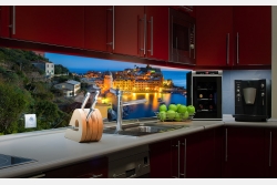 Wohnbeispiel dimmbare LED Küchenrückwand auf Echtglas