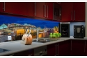Wohnbeispiel dimmbare LED Küchenrückwand auf Echtglas