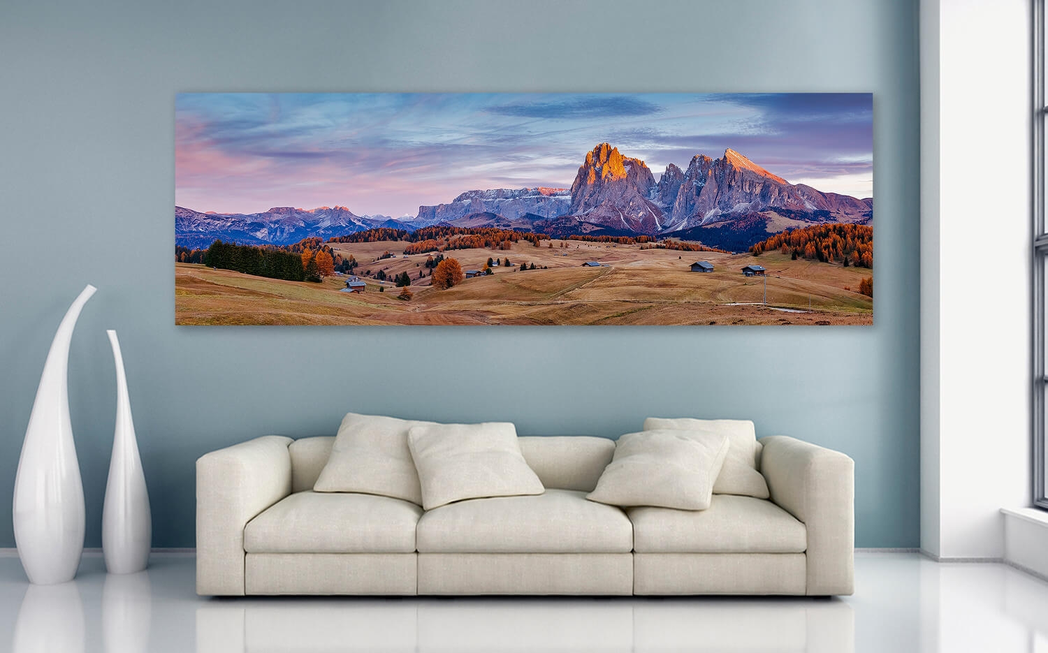 Wandbild o. Küchenspiegel herbstliche Seiser Alm Südtirol Grösse (3:1) 120  x 40cm Ausführung Leinwand Canvas