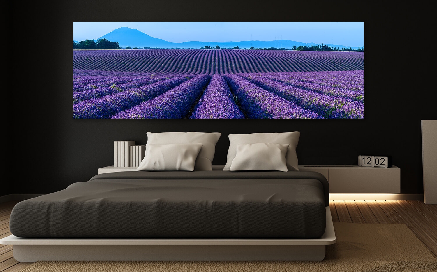 Wandbild o. Küchenspiegel Lavendel in der Provence Frankreich Grösse (3:1)  120 x 40cm Ausführung Leinwand Canvas