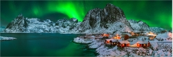 Panoramabild Polarlicht Norwegen Lofoten Hamnøy
