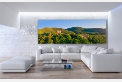 Wohnbeispiel Wandbild auf Leinwand unter Acrylglas als dimmbares LED Leuchtbild und Echtglasbild erhältlich