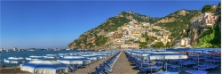 Panoramafoto Positano mit Strand Amalfi Küste Italien