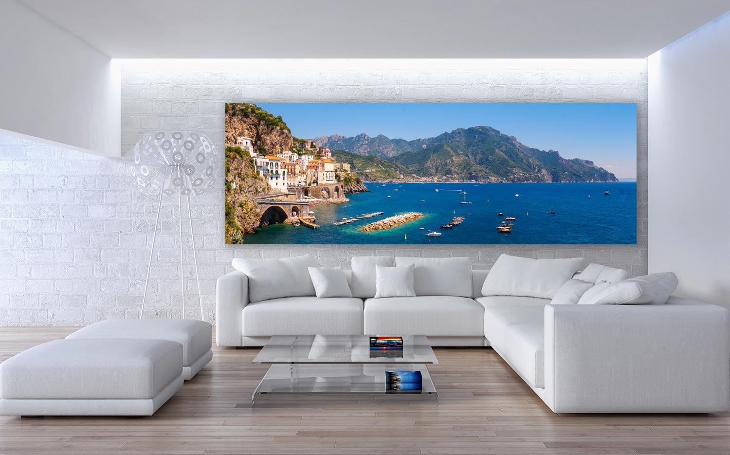 Wanddeko o. Küchenrückwand Amalfi Küste Blick nach Rafello Grösse (3:1) 120  x 40cm Ausführung Leinwand Canvas