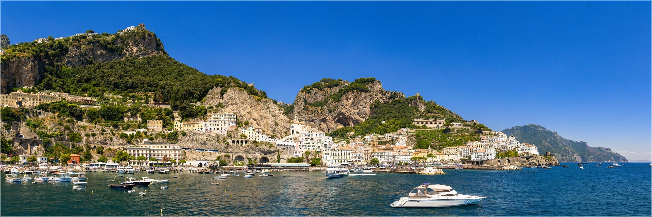 Wanddeko o. Küchenrückwand Amalfi Blick über die Marina Amalfi Küste Grösse  (3:1) 120 x 40cm Ausführung Leinwand Canvas