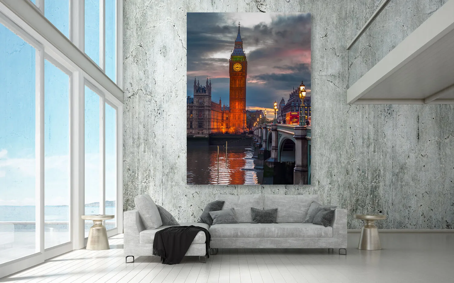 Tableau Sur Toile XXL London Big Ben – Art Abstrait Moderne, Rouge Et Noir, Fait Main En Pologne
