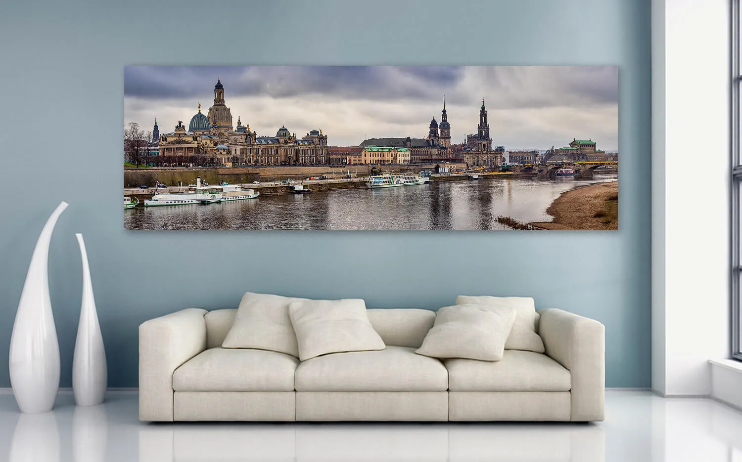 Handgemaltes Leinwandbild ‚Dresden Must Sees‘ – 120x60cm Skyline-Gemälde Fürs Wohnzimmer