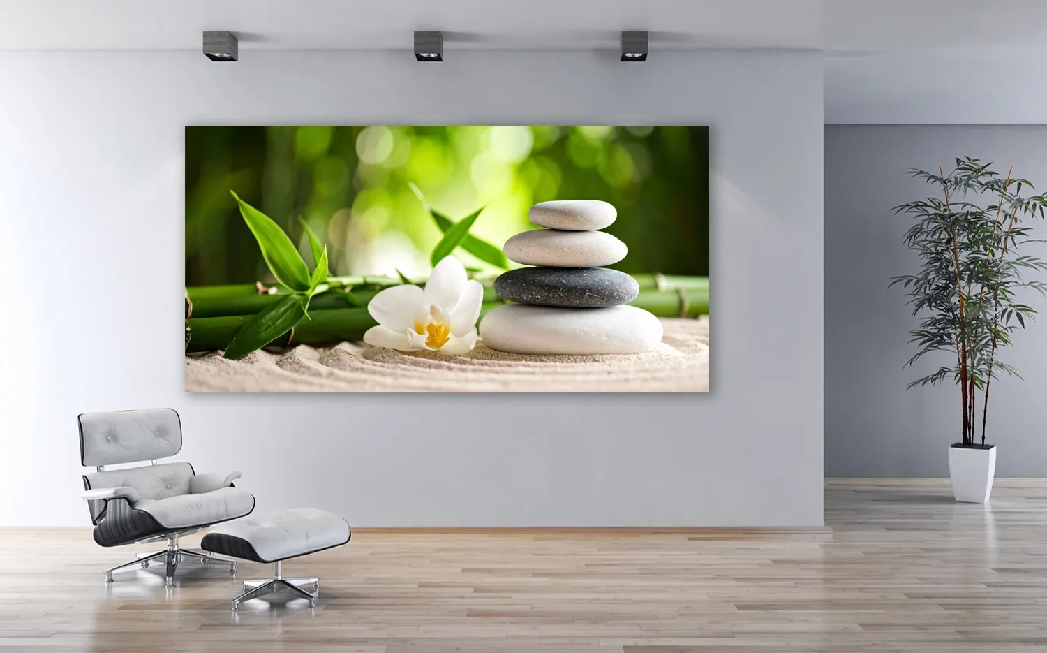 Wellnessbild Ruhepol Bambus Orchidee und Steine als Wandbild Ausfhrung  Leinwand Canvas Grsse (2:1) 60 x 30cm